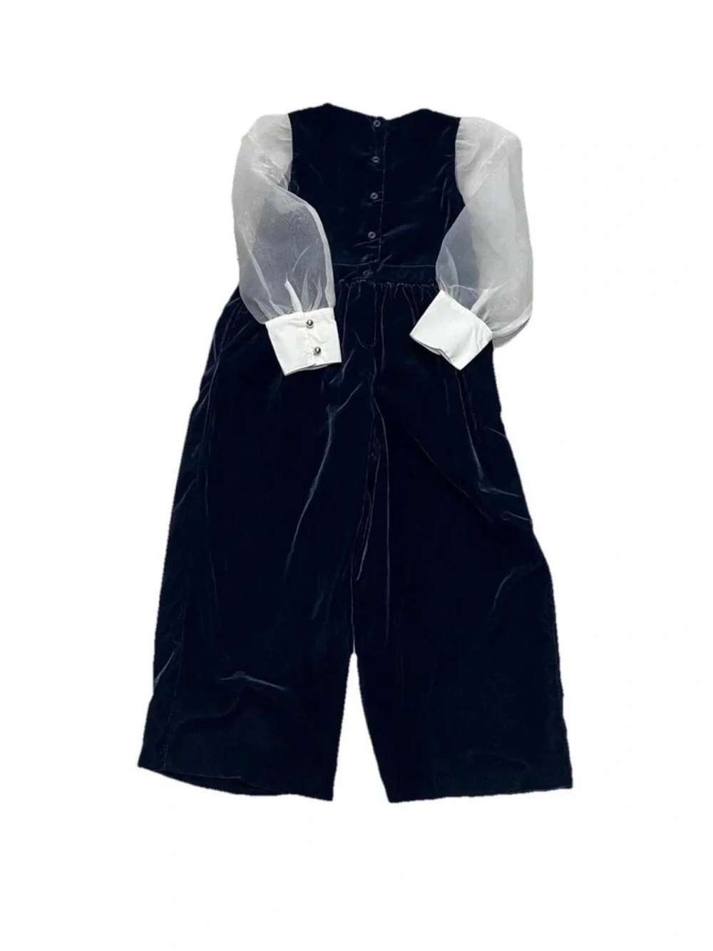 Janie and Jack, Girls Navy Blue Velvet Wide Leg Holiday Jumpsuit, Size 5 EUC
